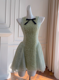 Green A Line Round Neck Lace Tulle Short Homecoming Dress HZ1023
