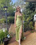 Strapless Long Mermaid Slit Corset Prom Dresses Ruched Formal Evening Party Dresses Bridesmaid Dresses HZ1023