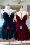 Velvet Homecoming Dress Tie Back Straps Formal Short Prom Dress HZ1023