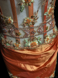 Retro Orange Mermaid Straps Corset Beaded Layered Satin Prom Dress Evening Dress HZ1023