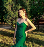 Charming Mermaid Sweetheart Ruffle Green Satin Long Prom Dress Evening Dress HZ1023