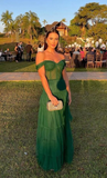 Off The Shoulder Tulle Green A Line Prom Dress HZ1023