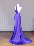 Stunning Purple Mermaid Spaghetti Strap Satin Long Prom Dress Party Dress HZ1023