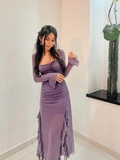 Grape Purple A Line Long Sleeve Ruffle Tulle Homecoming Dress Date Dress Outfits HZ1023