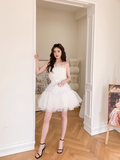 White A Line Strapless Tulle Short Outfit Party Dress Homecoming Dress Birthday Dress HZ1023