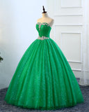 Strapless Green Sequins Tulle Long A Line Beaded Prom Dress, Formal Dress HZ1023
