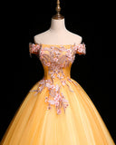 Yellow Tulle Off Shoulder Long Custom Size Senior Prom Dress, Evening Dress HZ1023