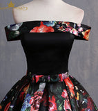 Black Floral Satin Off Shoulder Strapless Long Formal Prom Dress, Evening Dress HZ1023