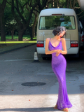 Sexy Shiny Purple Mermaid Straps Sequin Long Prom Dress Vacation Dress HZ1023