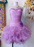Vintage A Line Sweetheart Rhinestone Tulle Short Homecoming Dress Birthday Dress HZ1023