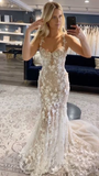 Elegant Long Mermaid Lace Applique Prom Dress Wedding Dress Evening Dress HZ1023