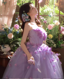 Purple Ball Gown Strapless Corset Floral Tulle Prom Dress 16th Birthday Dress HZ1023