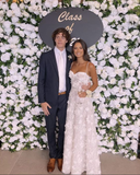 White Lace Applique Long Prom Dress Wedding Dress HZ1023