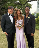 Light Purple A Line Spaghetti Straps Stain Long Prom Dress Evening Dress with Slit HZ1023