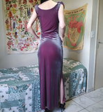 Purple Sheath Off the Shoulder Beaded Velvet Prom Dress Evening Dress with Slit HZ1023