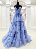 Sweet A Line Spaghetti Straps Layered Tulle Prom Dresses HZ1023
