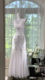 Gentle Mermaid V Neck Shiny Rhinestone White Chiffon Prom Dress Date Dress HZ1023