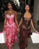 Cute Sheath Sweetheart Neck Appliques Ruffle Satin Prom Dress Evening Dress HZ1023