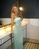 Shiny Romantic Blue Sheath Strapless Sequin Prom Dress Party Dress Evening Dress HZ1023