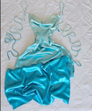 Gentle Blue Ombre A Line Spaghetti Strap Satin Prom Dress Party Dress HZ1023