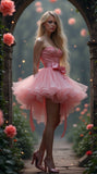 Pretty A Line Sweetheart Neck Pink Lace Organza Homecoming Dress Birthday Dress HZ1023