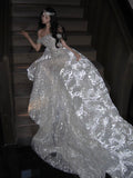 Romantic Exquisite White Mermaid Off the Shoulder Sequin Tulle Long Prom Dress Gown Dress HZ1023
