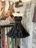 Black Retro A Line Strapless Ruffle Satin Short Homecoming Dress Cocktail Dress HZ1023