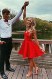 Red satin short prom dress homecoming dress HZ1023