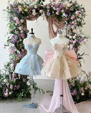 Pink A Line Sweetheart Neck Floral Sequin Tulle Homecoming Dress with Bow HZ1023