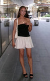 Cute A Line Strapless Black White Satin Short Homecoming Dress Outfits HZ1023