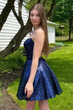 Backless Short Navy Blue Prom Dresses, Formal Homecoming Dresses HZ1023