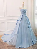 A Line Sweetheart Neck Blue Satin Tulle Long Prom Dress Evening Dress HZ1023