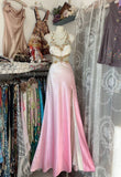 Unique A Line Halter Beaded Pink Ombre Satin Prom Dress Graduation Prom Dress HZ1023