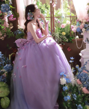 Purple Ball Gown Strapless Corset Floral Tulle Prom Dress 16th Birthday Dress HZ1023