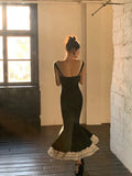 Sexy Black Mermaid Strap Satin Long Prom Dress Sweet Formal Party Dress HZ1023