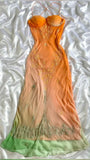 Vintage A Line Spaghetti Strap Beaded Orange Green Ombre Chiffon Prom Dress Party Dress HZ1023