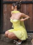 Yellow A Line Sweetheart Neck Satin Chiffon Mini Homecoming Dress Cocktail Dress HZ1023