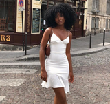 White Spaghetti Straps Ruffles Party Dress Elegant Homecoming Dress HZ1023