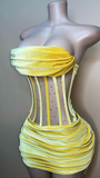 Sexy Strapless Yellow Velvet Prom Dress ,Charming Homecoming Dress HZ1023