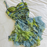 Luxurious Spaghetti Straps Beaded Sequin Ruffles Chiffon Evening Dress Outfits HZ1023