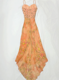 Retro Orange Print Floral A Line Spaghetti Straps Chiffon Long Prom Dress Cocktail Dress HZ1023