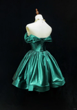 Anna Princess A Line Off the Shoulder Green Satin Short Homecoming Dress Cocktail Dress HZ1023
