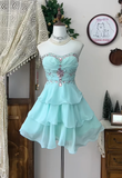 Vintage A Line Sweetheart Neck Layered Rhinestone Blue Chiffon Homecoming Dress Cocktail Dress HZ1023