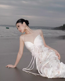 Elegant A Line Spaghetti Strap Print Floral Satin Long Party Dress Evening Dress HZ1023