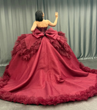 Princess Burgundy Quinceanera Dresses Beaded Appliques Tulle Sweet 16 Party Prom Ball Gown HZ1023
