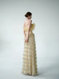 Yellow Sheath Strapless Layered Tulle Sequin Party Dress Prom Dress Formal Gown HZ1023
