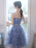 Shiny Short Puffy Blue Prom Dress A-Line Puffy Homecoming Dress HZ1023