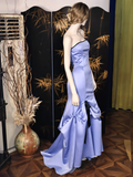 Elegant Purple Mermaid Strapless Satin Long Prom Dress HZ1023