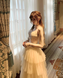 Cute Ball Gown Spaghetti Strap Beaded Layered Tulle Prom Dress 16th Birthday Dress HZ1023