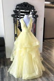 Yellow tulle sequins long A line prom dress evening dress HZ1023